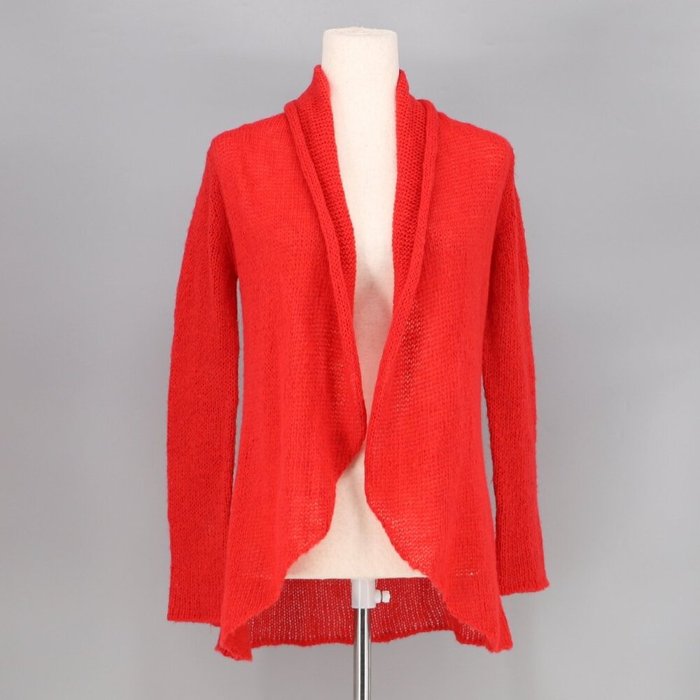 WOODEN SHIPS Mohair Wool Blend Open Front Cardigan in Cherry Red Size S/M